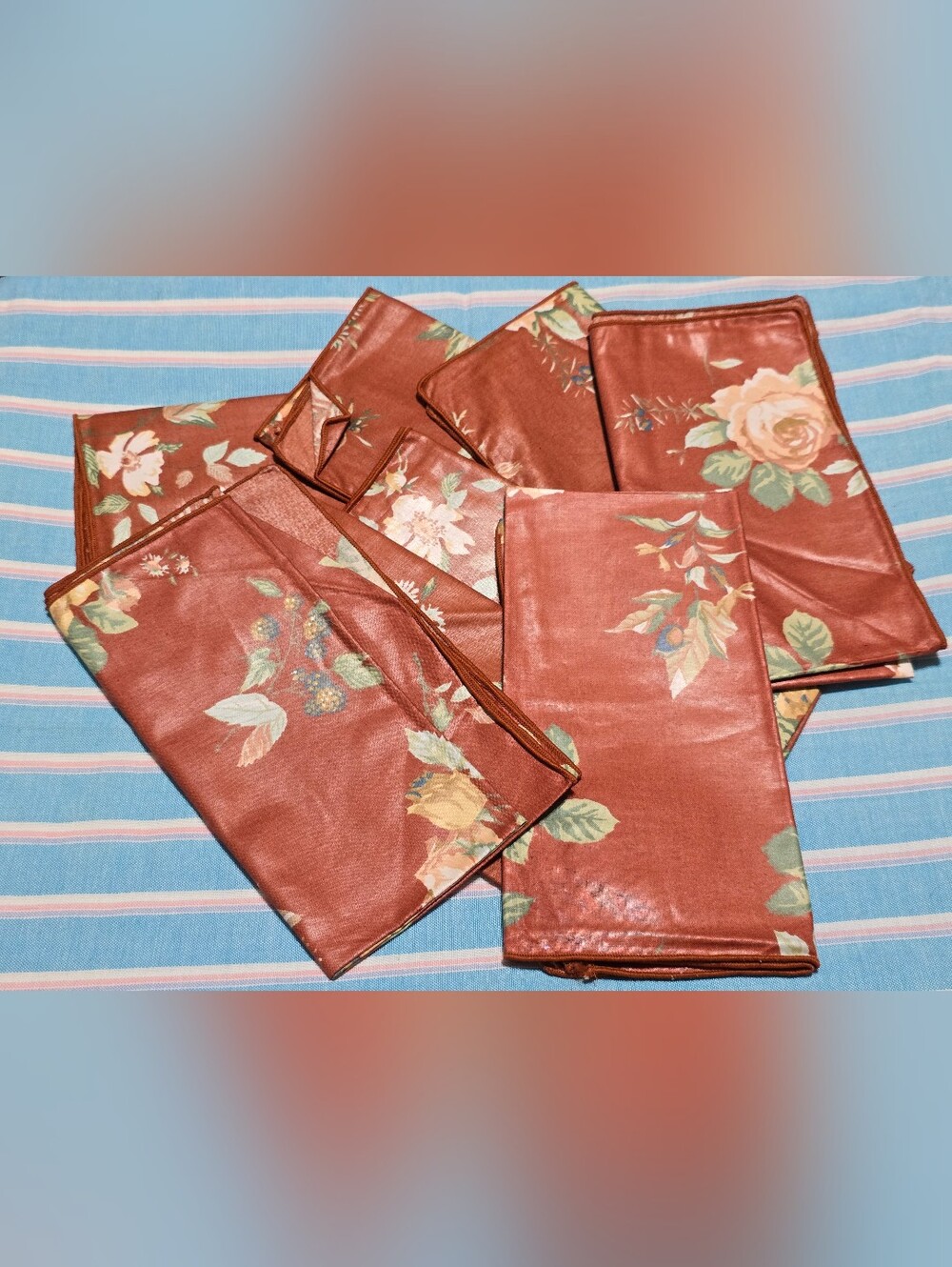 Vintage | Brown Floral Napkins Lot Of 8